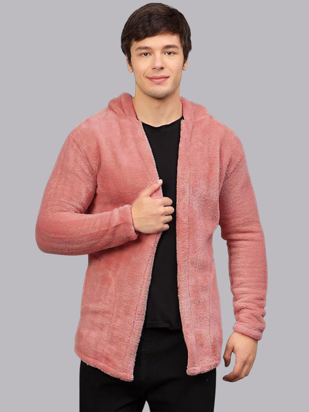 

Ben Martin Men Hooded Self Design Fleece Casual Lightweight Parka Jacket, Pink