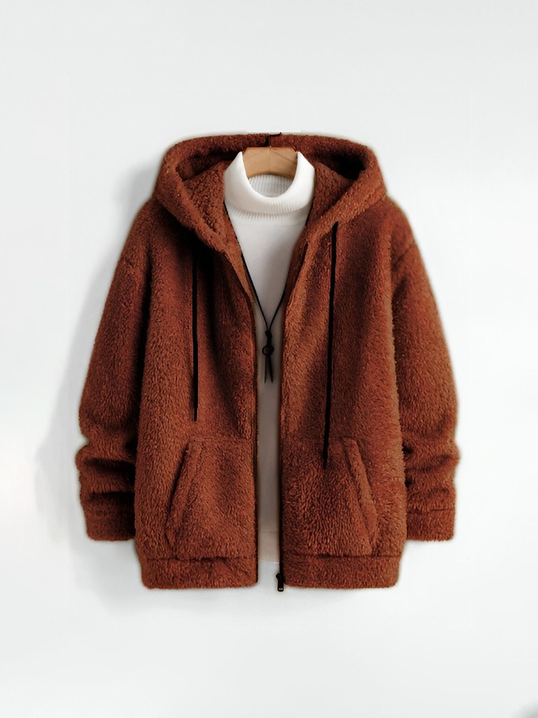 

Ben Martin Men Hooded Self Design Fleece Casual Lightweight Parka Jacket, Brown