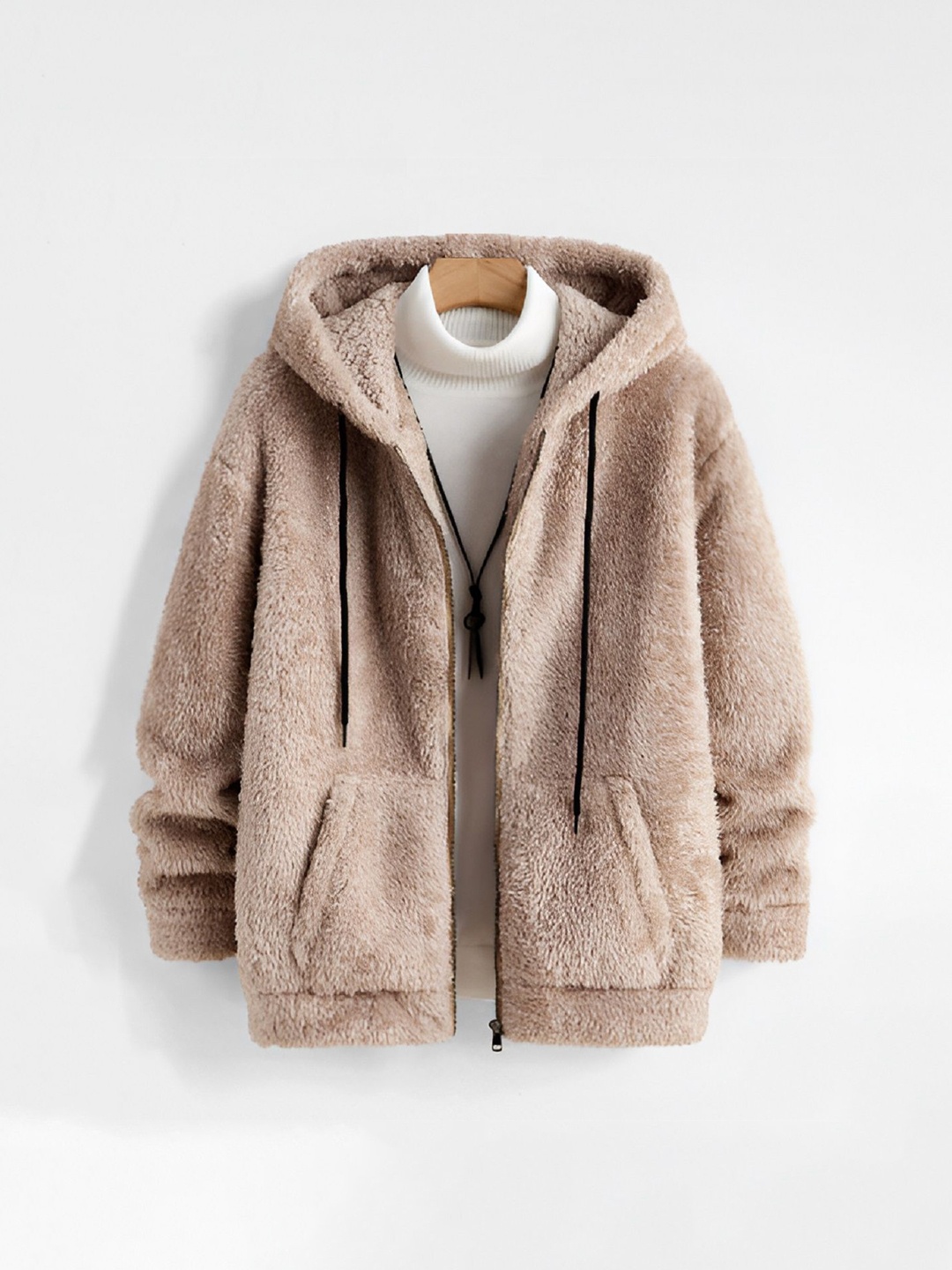 

Ben Martin Men Hooded Self Design Fleece Casual Lightweight Parka Jacket, Beige