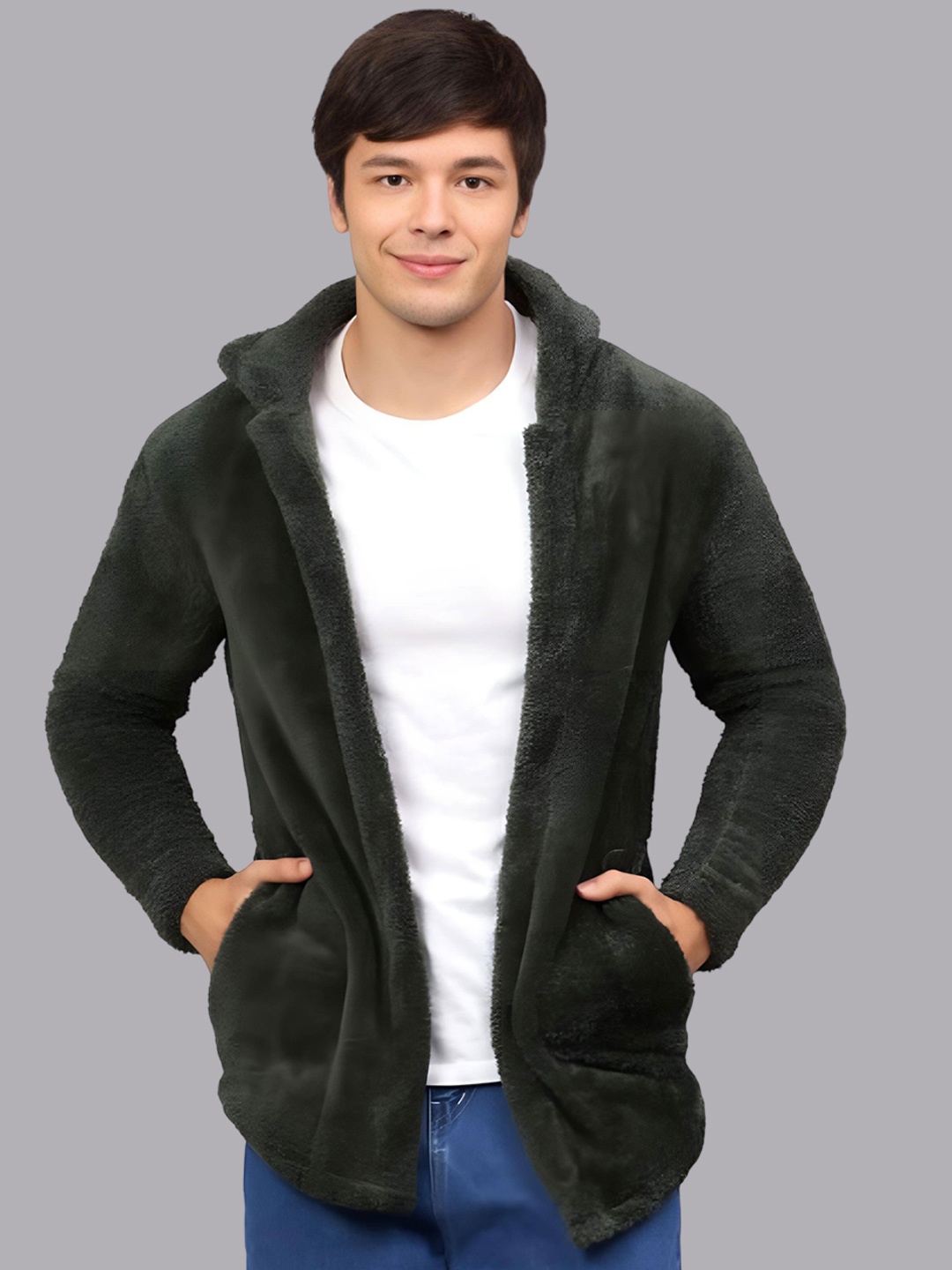 

Ben Martin Men Hooded Self Design Fleece Casual Lightweight Parka Jacket, Olive