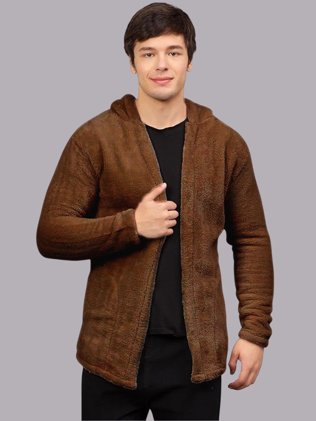 

Ben Martin Men Hooded Self Design Fleece Casual Lightweight Parka Jacket, Brown