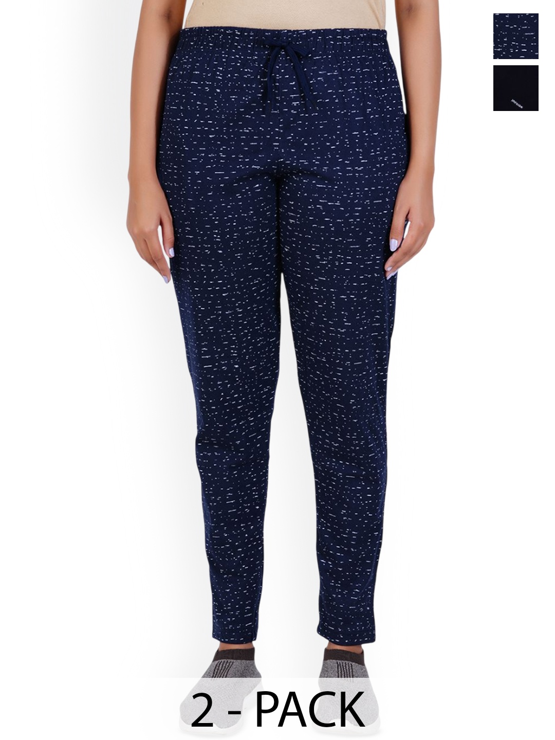 

GUIDE Women Pack Of 2 Printed Regular Fit Cotton Track Pants, Navy blue