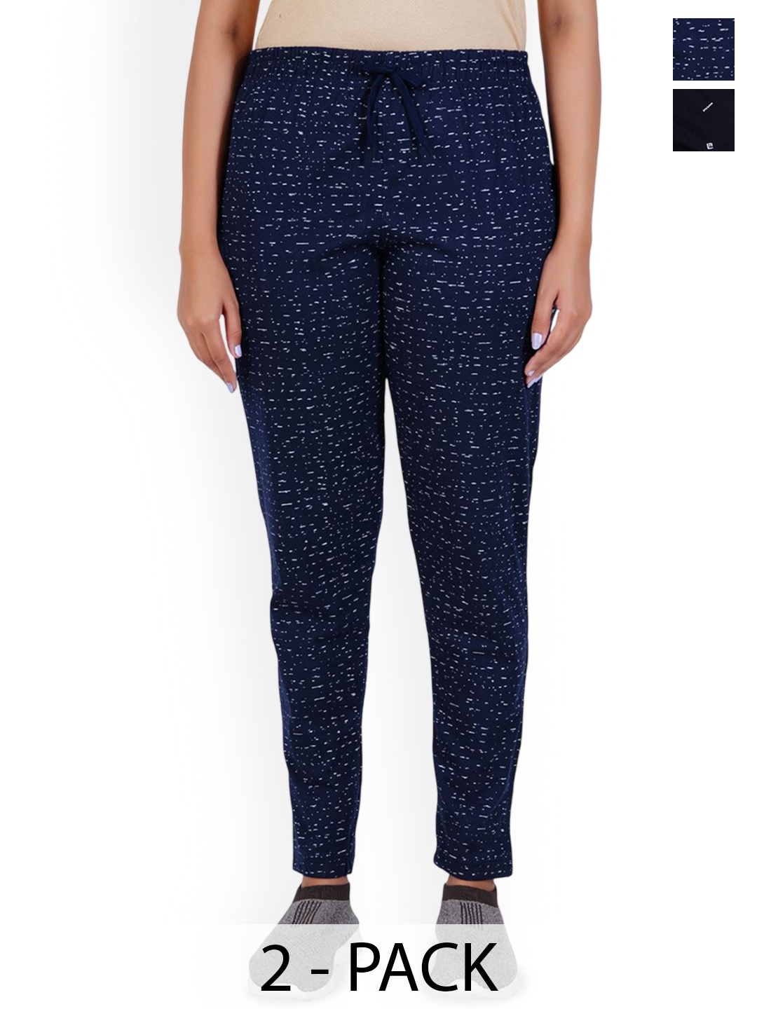 

GUIDE Women Pack Of 2 Printed Mid Rise Track Pants, Navy blue