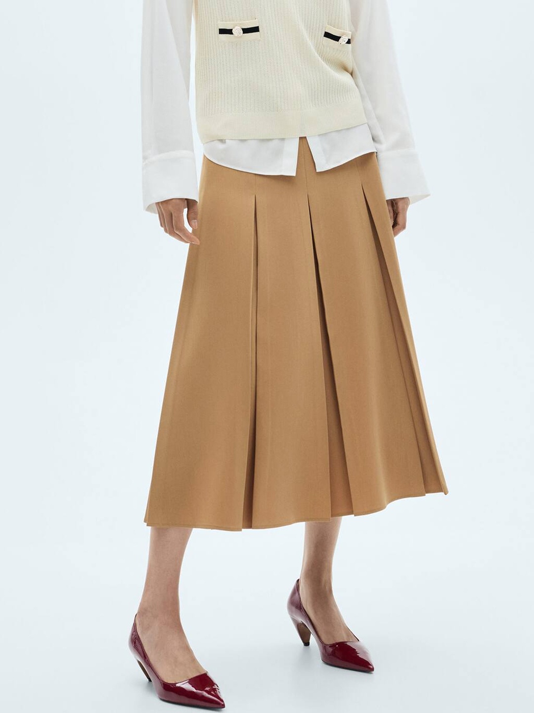 

MANGO Women Godet A-Line Midi Skirt, Brown
