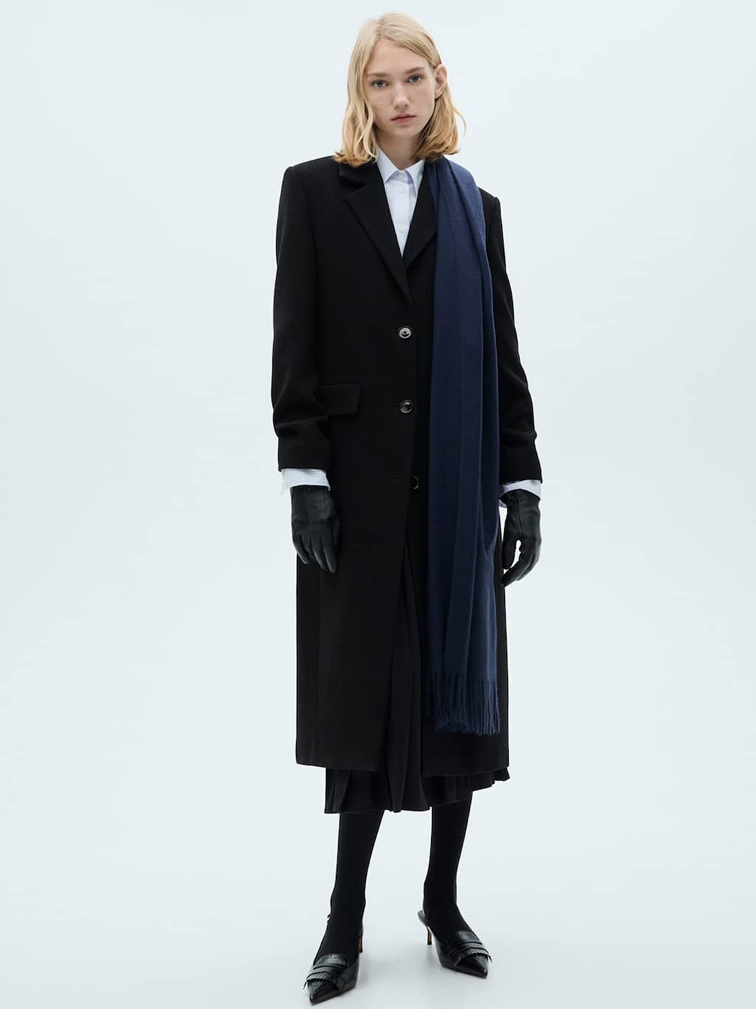 

MANGO Single-Breasted Long Structured Coat, Black