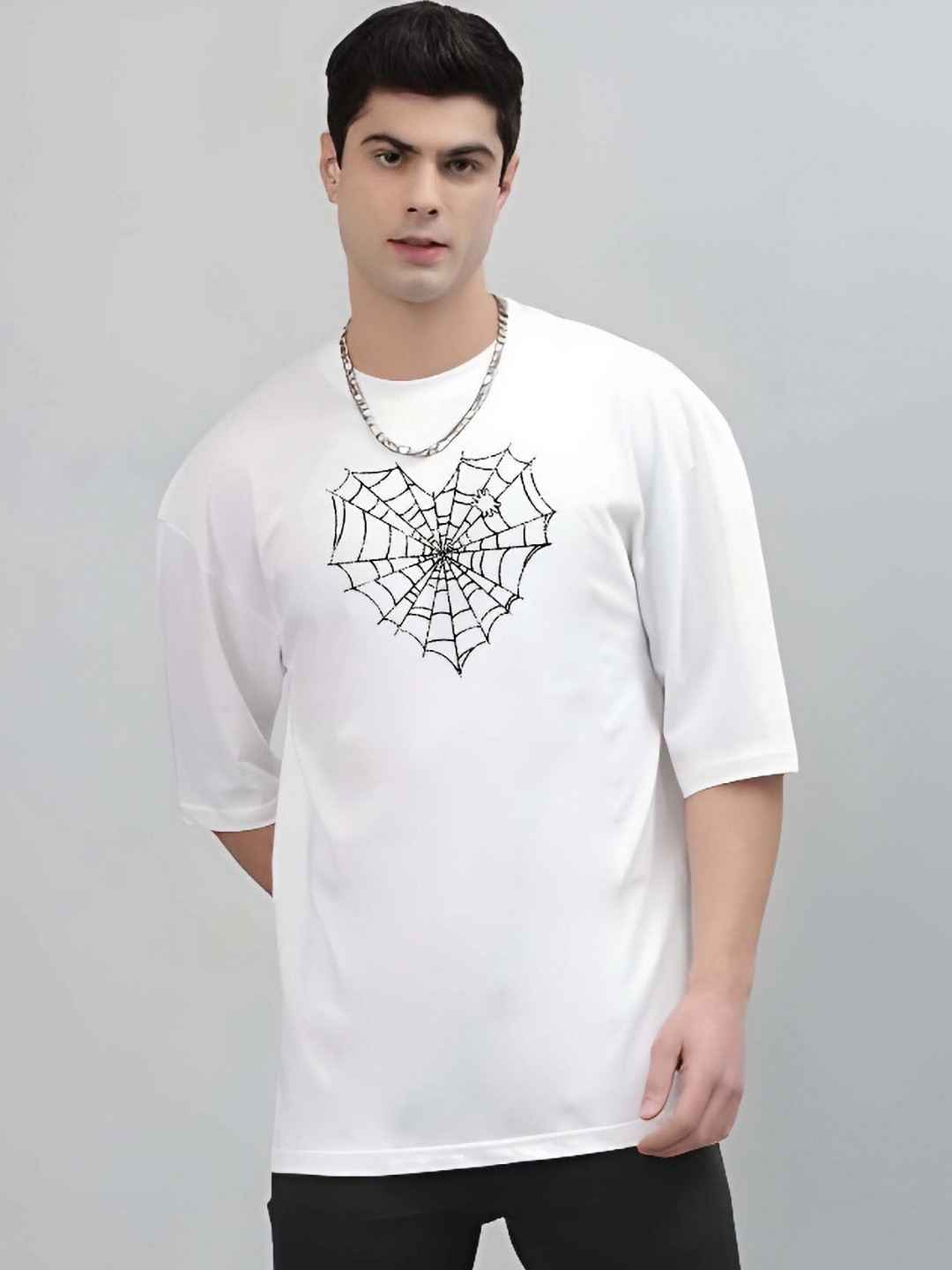 

BOWLIFESTYLE Men Drop-Shoulder Sleeves Pure Cotton T-shirt, White