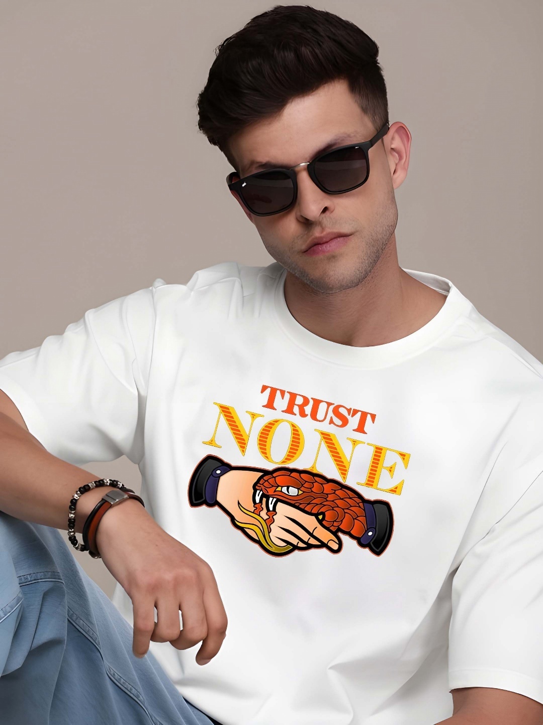 

BOWLIFESTYLE Men Drop-Shoulder Sleeves Pure Cotton T-shirt, White