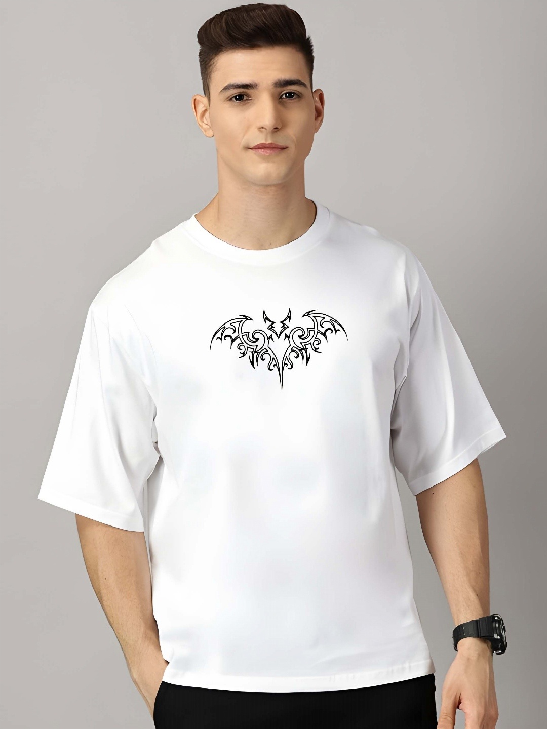 

BOWLIFESTYLE Men Drop-Shoulder Sleeves Pure Cotton T-shirt, White