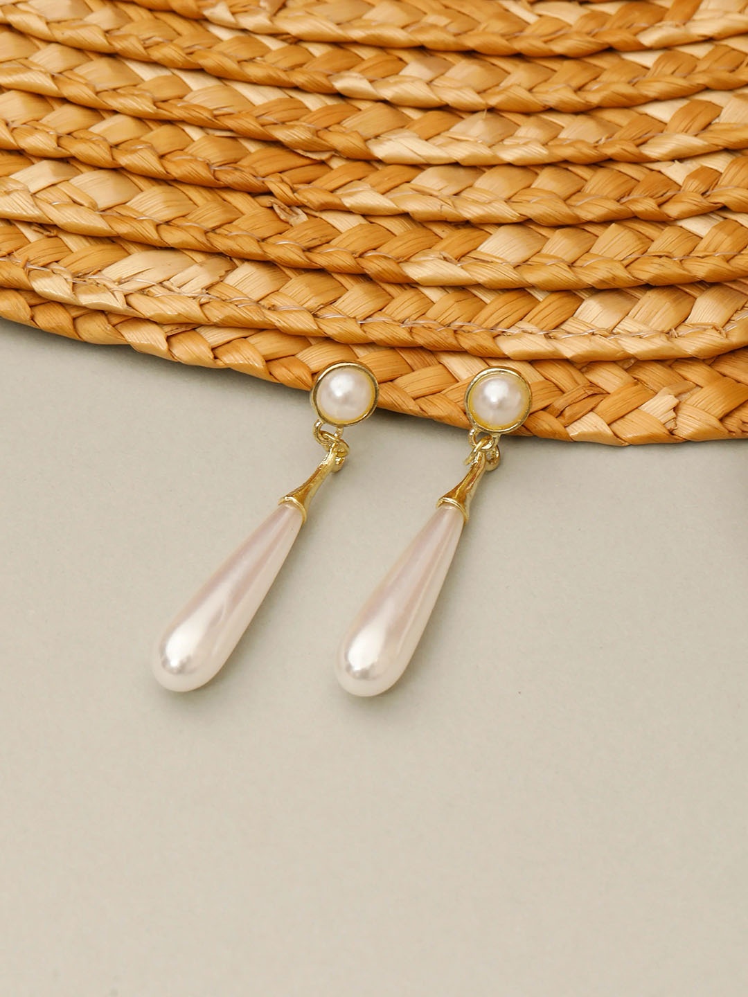 

Palli Creation Gold-Plated Pearls-Studded Teardrop Shaped Drop Earrings, White