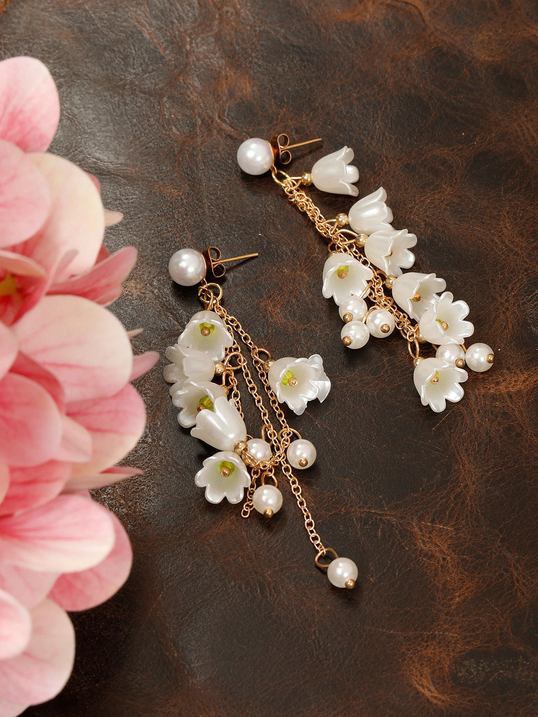 

Palli Creation Gold-Plated Floral Drop Earrings, White