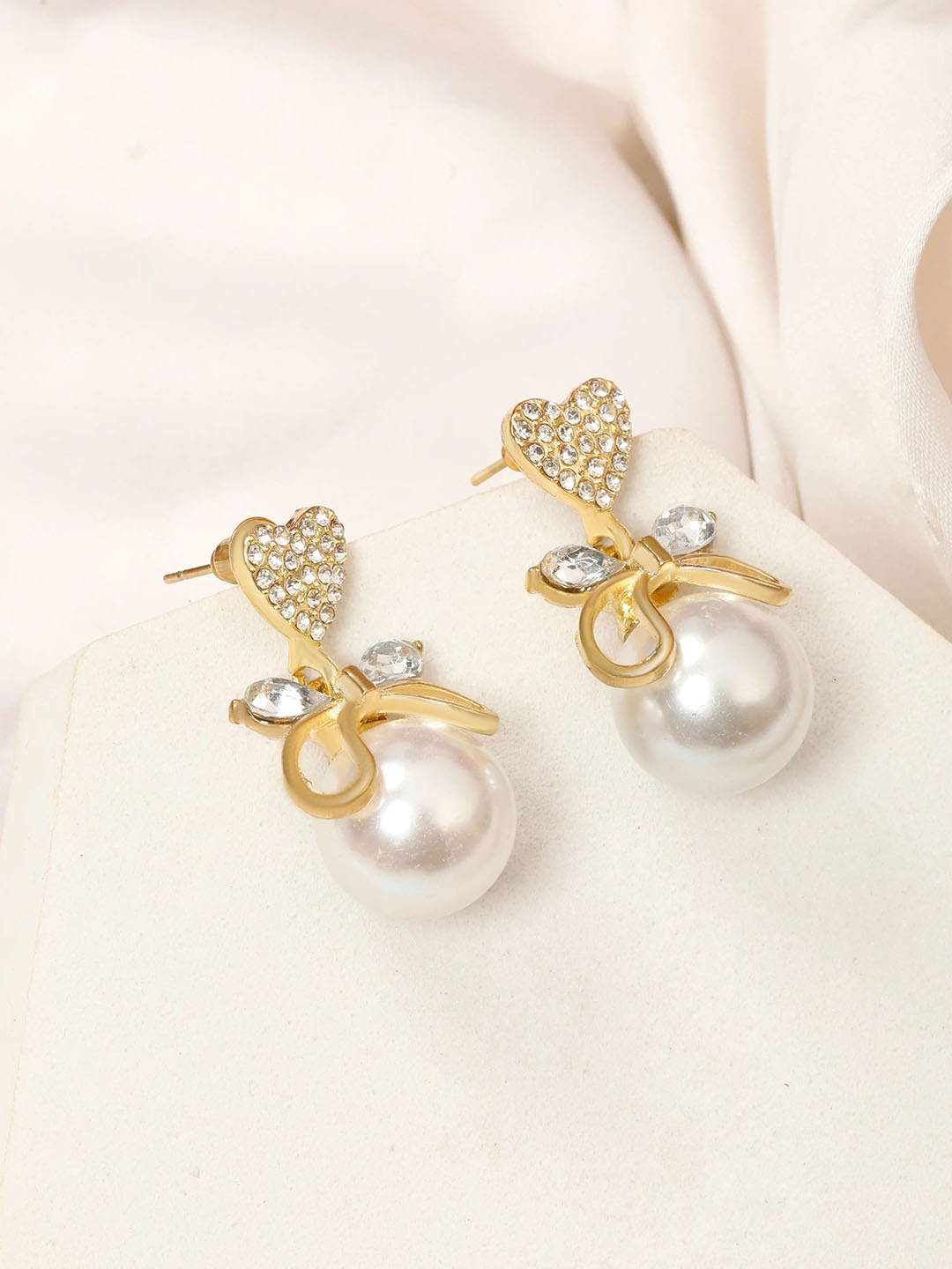 

Palli Creation Gold-Plated Pearls Heart Shaped Drop Earrings