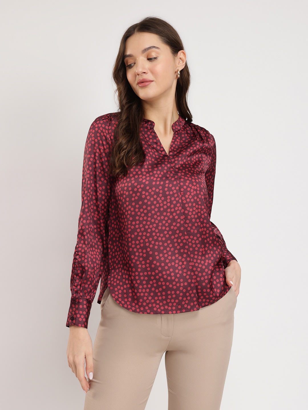 

FableStreet Polka Dot Print Satin Top, Maroon