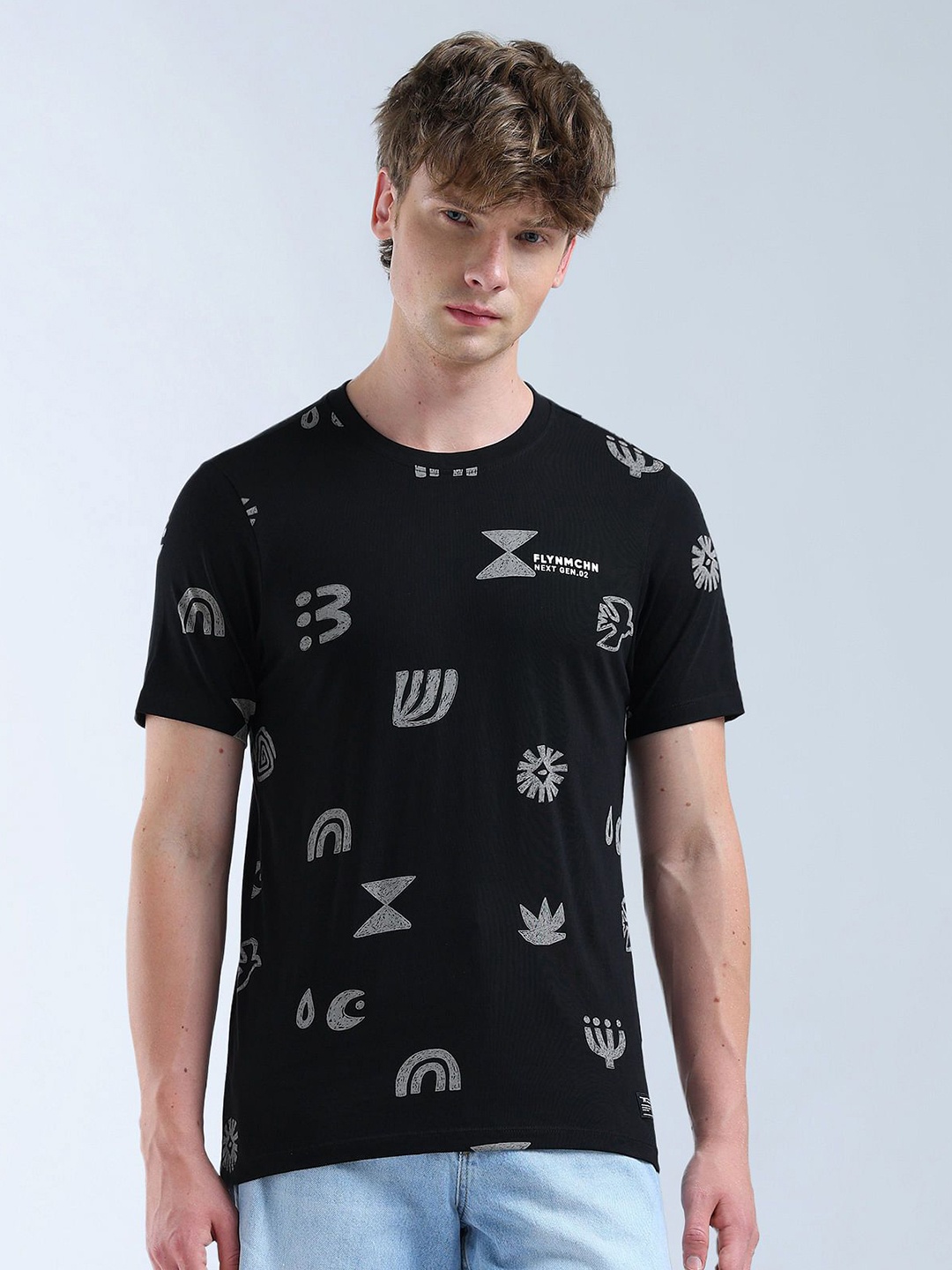 

Flying Machine Graphic Printed Pure Cotton T-shirt, Black