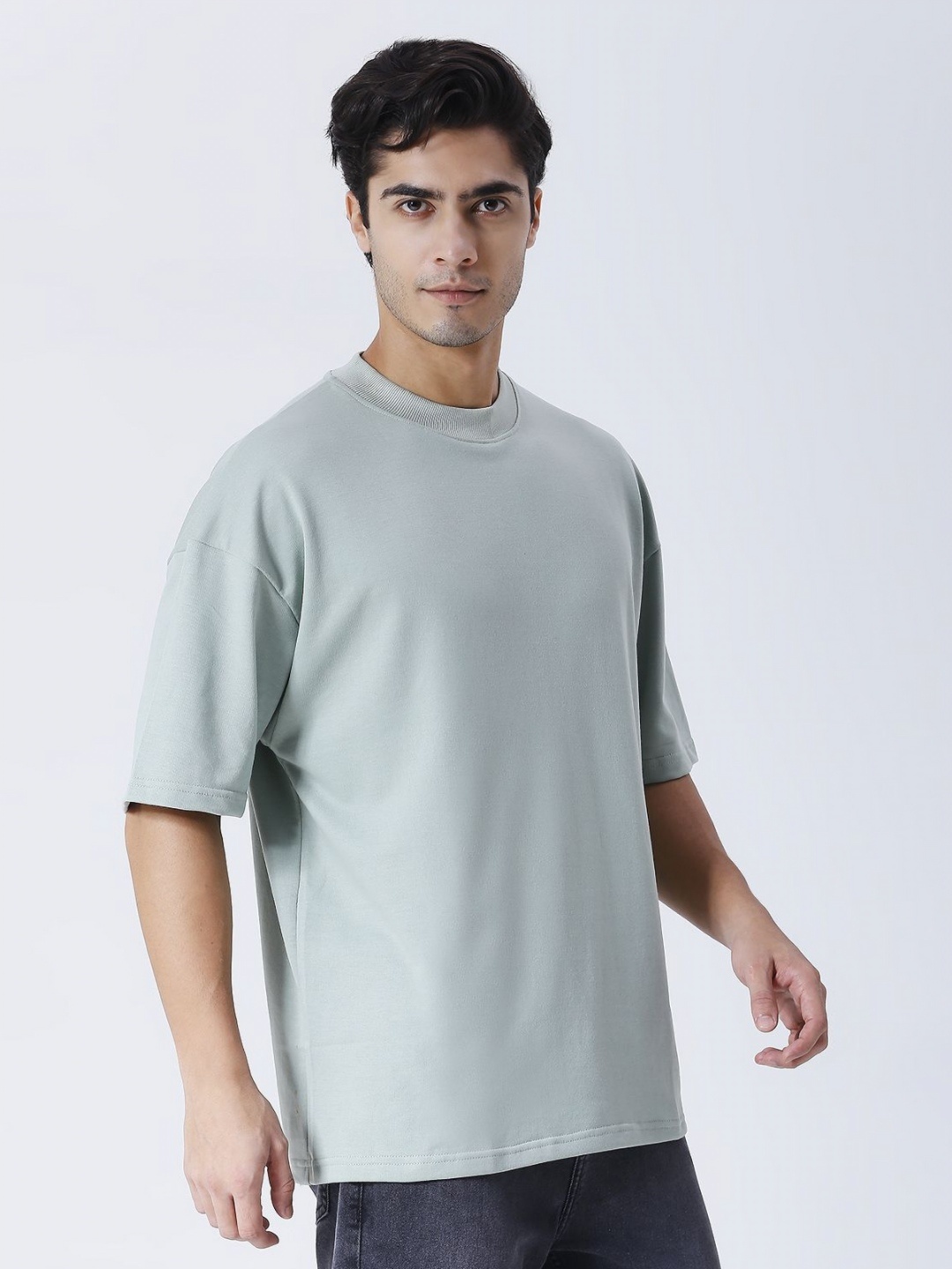 

HOUSE OF RS Men Printed Drop-Shoulder Sleeves Raw Edge T-shirt, Sea green
