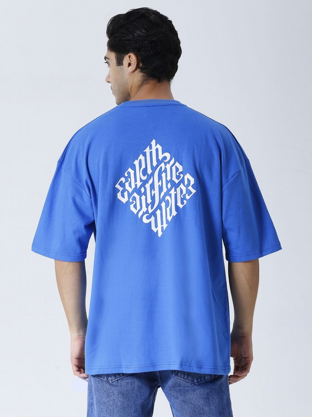 HOUSE OF RS Men Typography Printed Raw Edge T-shirt, Blue