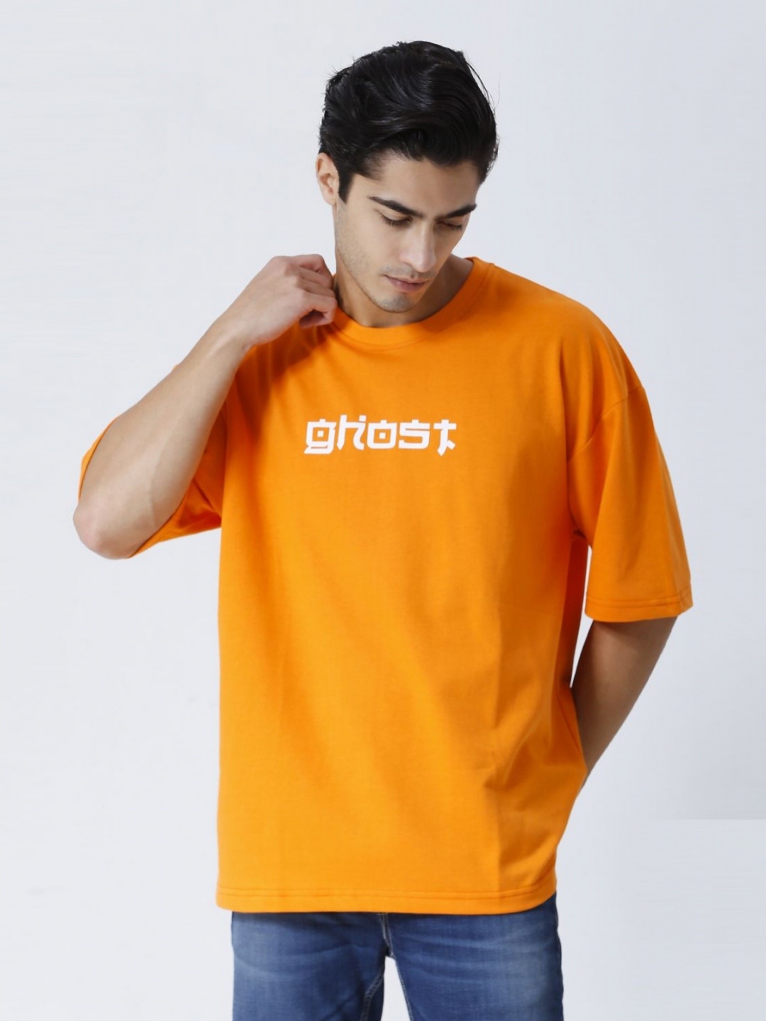 

HOUSE OF RS Men Printed Raw Edge T-shirt, Orange
