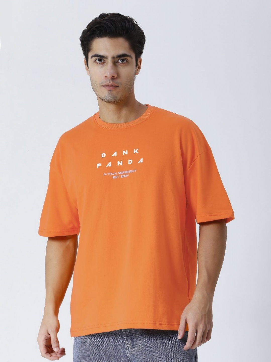 

HOUSE OF RS Men Printed Drop-Shoulder Sleeves Applique T-shirt, Orange