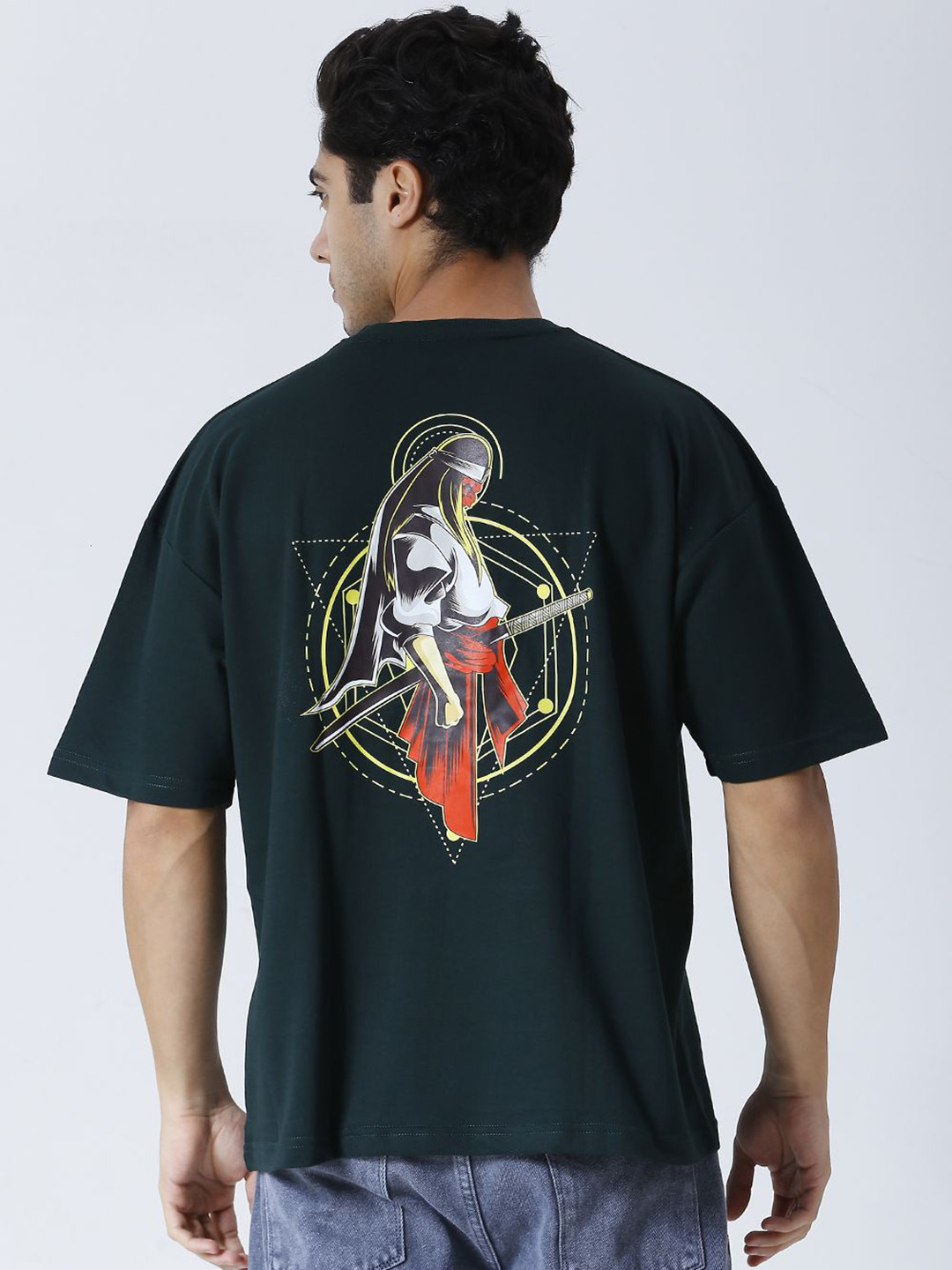 

HOUSE OF RS Men Printed Drop-Shoulder Sleeves Cut Outs T-shirt, Green
