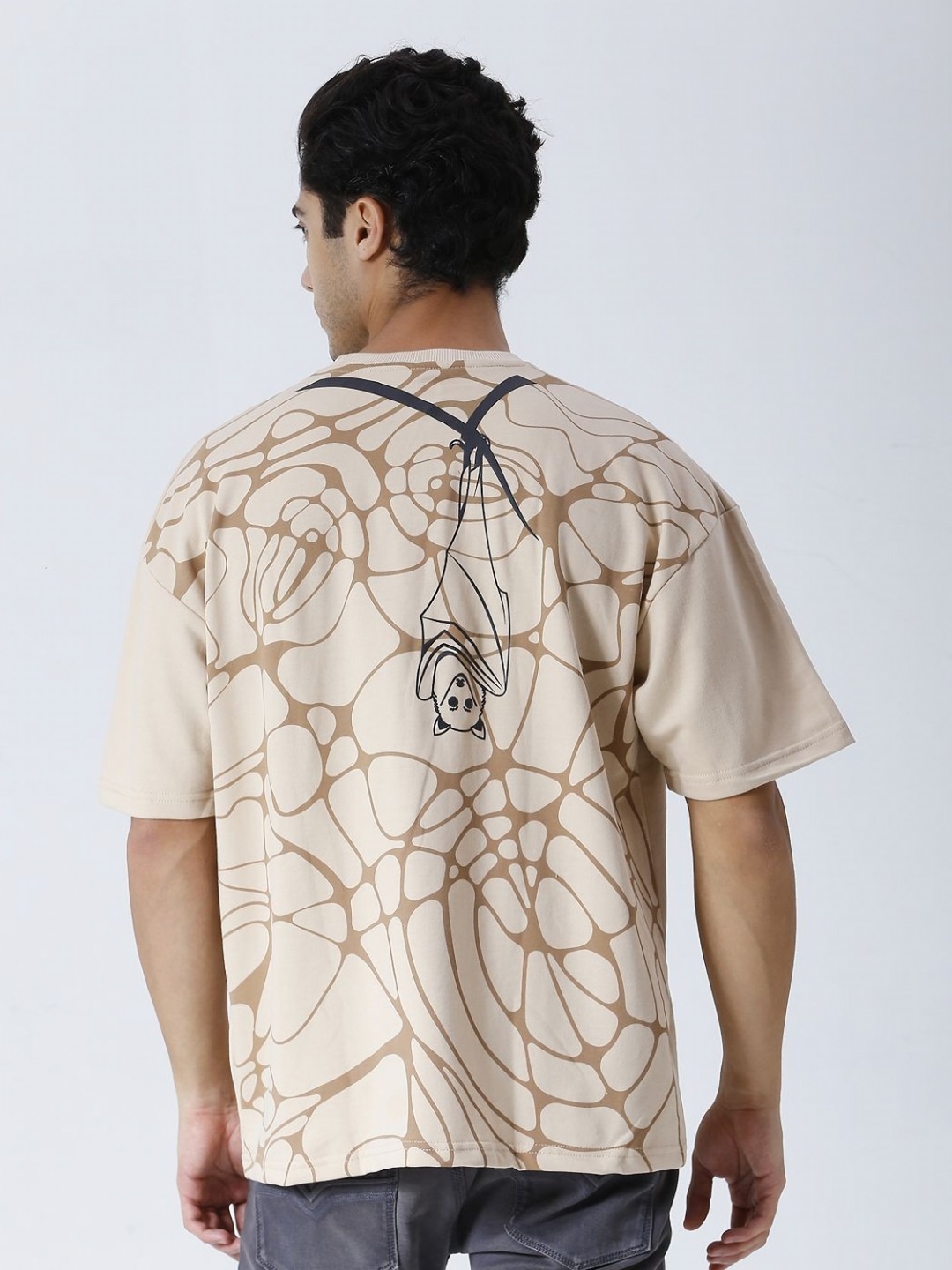 

HOUSE OF RS Men Printed Drop-Shoulder Sleeves T-shirt, Beige