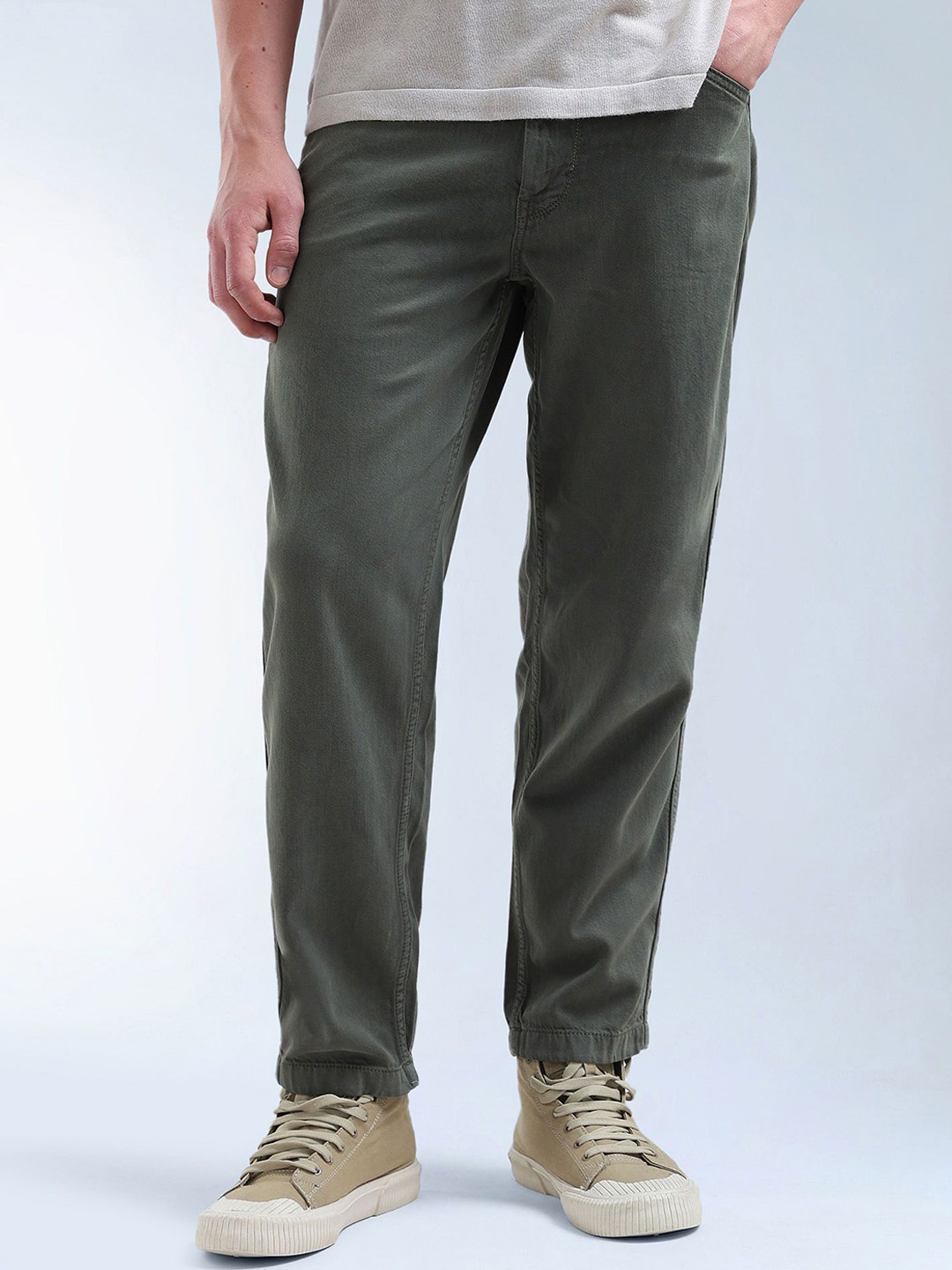 

Flying Machine Cobain 90's Loose Fit Cropped Chinos, Green
