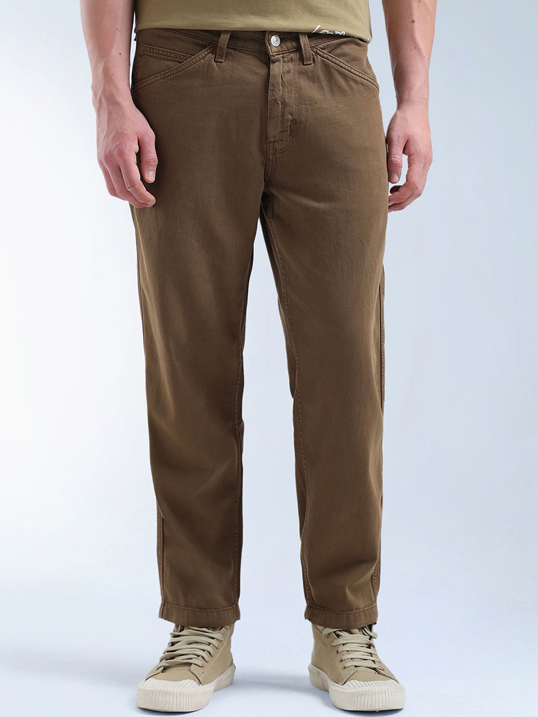 

Flying Machine Men 90's Cobain Loose Fit Mid-Rise Trousers, Brown