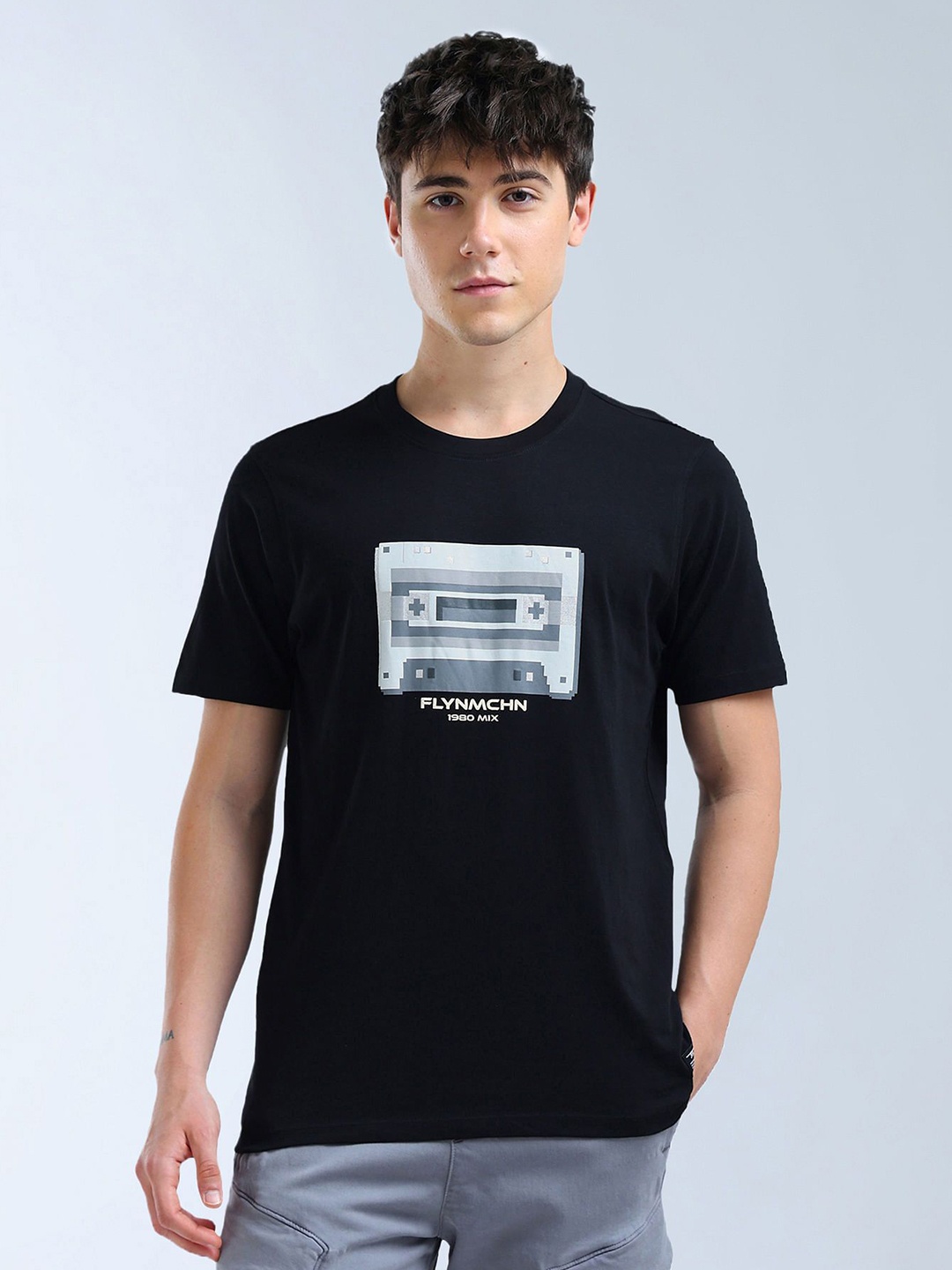 

Flying Machine Graphic Printed Pure Cotton T-shirt, Black