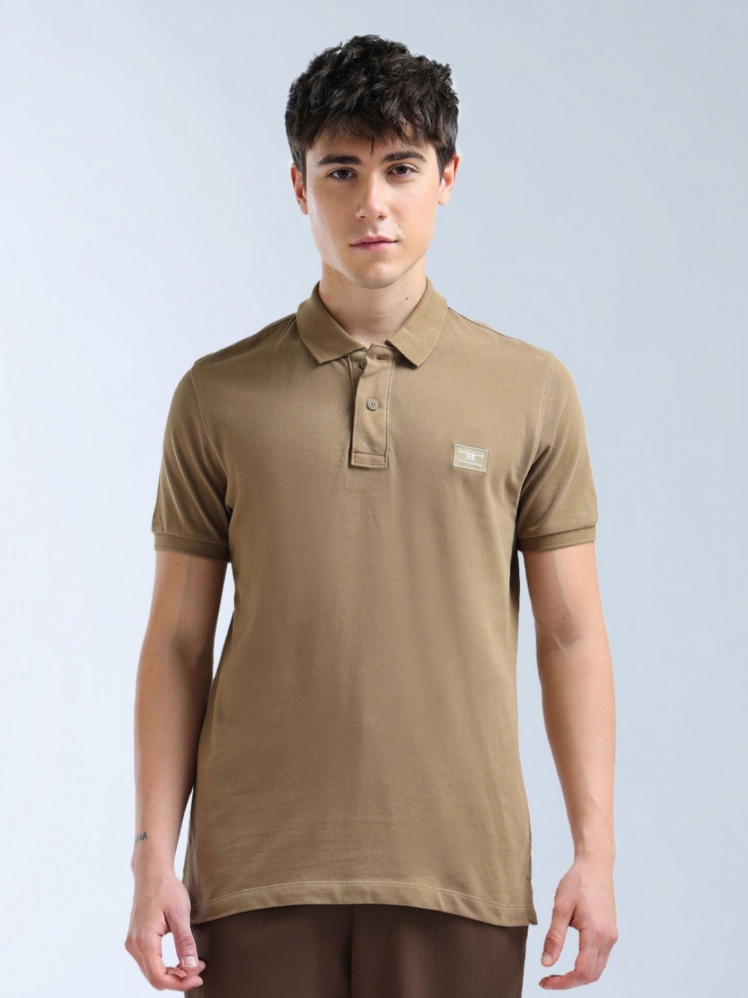 

Flying Machine Polo Collar Short Sleeves Pure Cotton Casual T-shirt, Brown