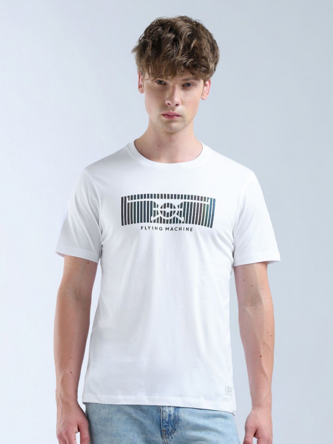 

Flying Machine Brand Logo Printed Pure Cotton T-shirt, White
