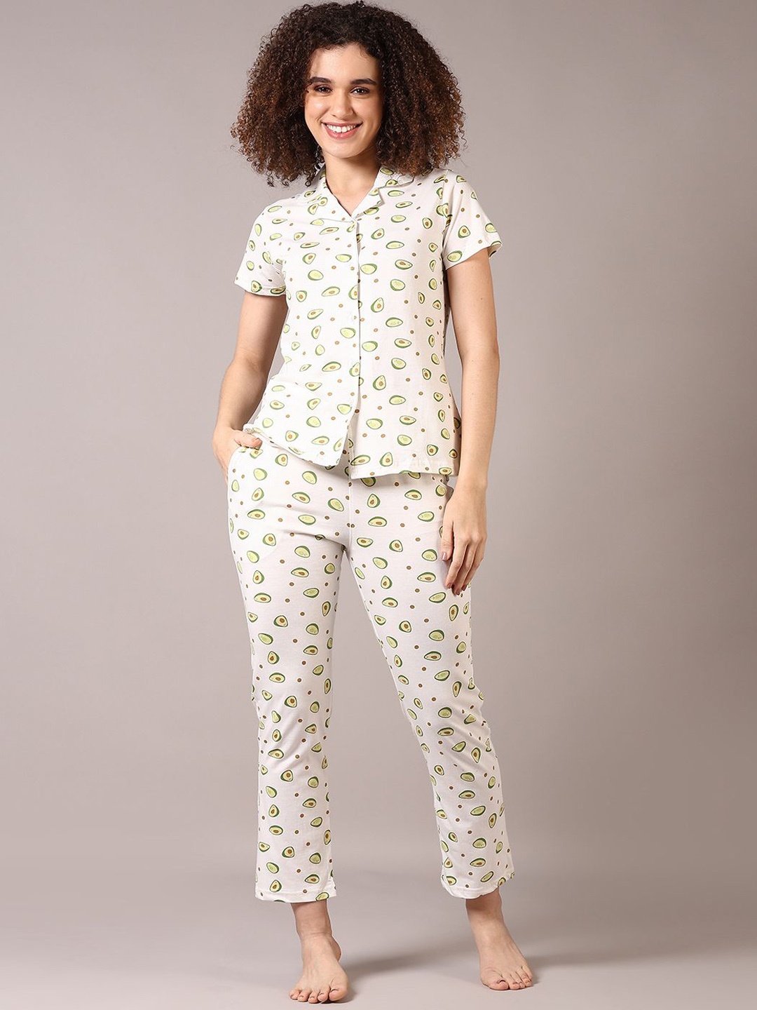 

V-Mart Women Printed Night suit, White