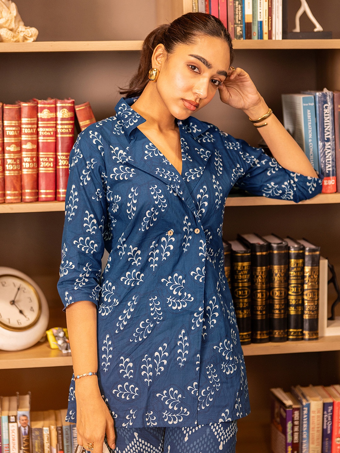 

Libas Floral Printed Tunic With Palazzo Co-Ords, Blue