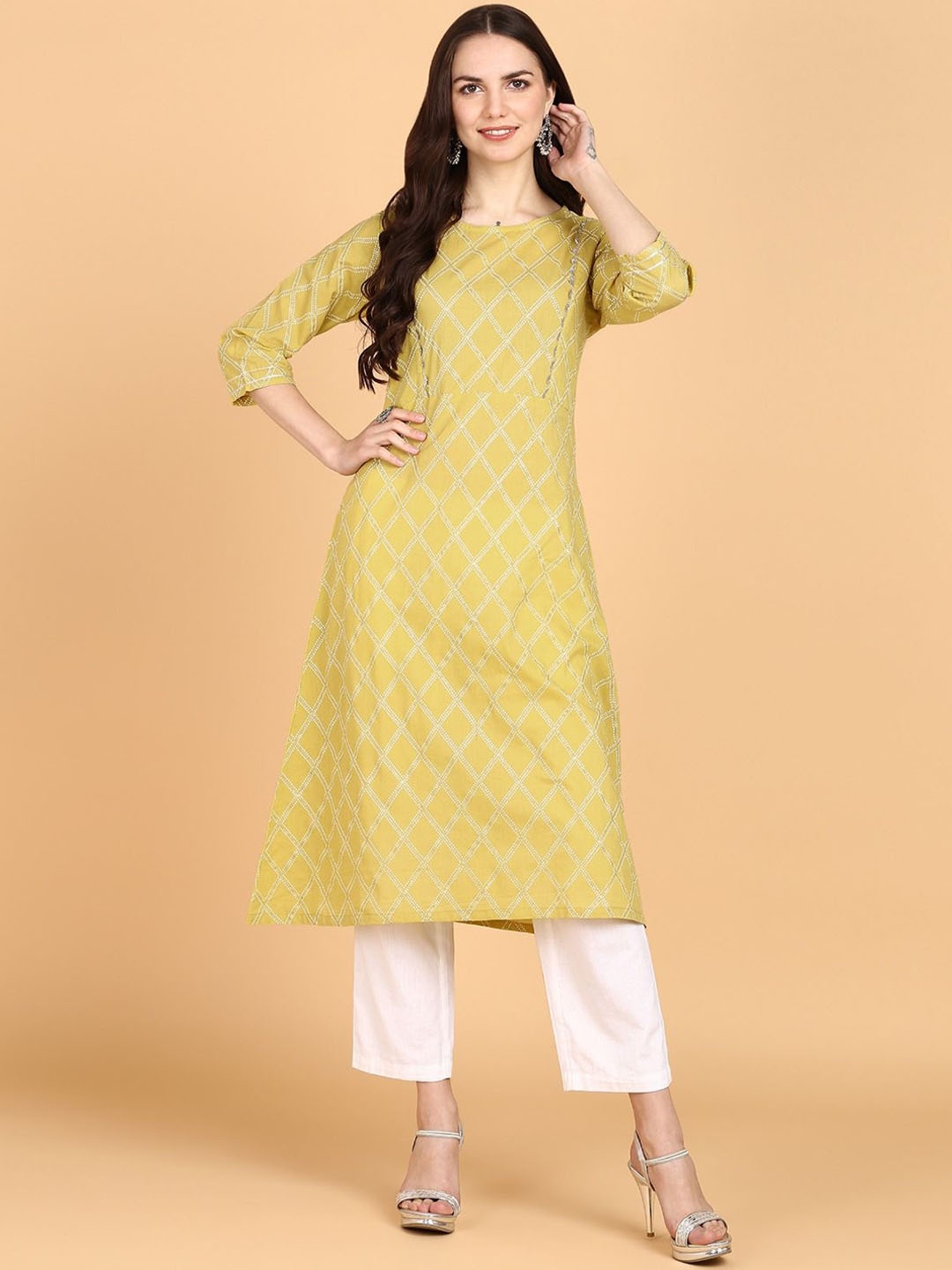 

JAIPURI LIBAS Women Bandhani Printed Kurta, Yellow