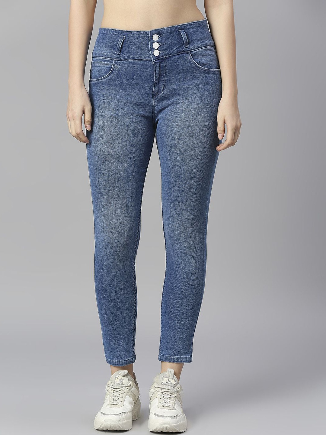

Rea-Lize Women Skinny Fit High-Rise Light Fade Acid Wash Stretchable Jeans, Blue