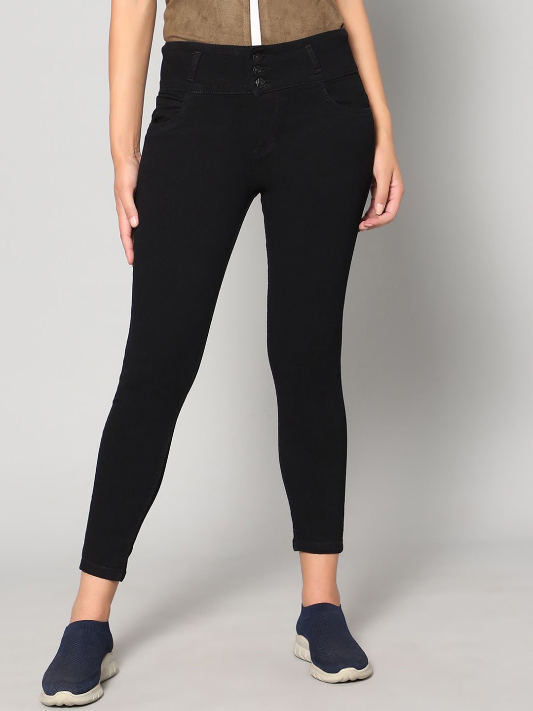 

Rea-Lize Women Skinny Fit High-Rise Acid Wash Stretchable Jeans, Black