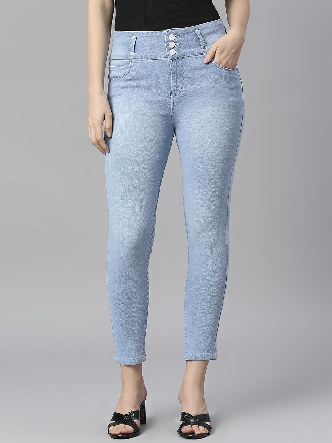 

Rea-Lize Women Skinny Fit High-Rise Acid Wash Stretchable Jeans, Blue