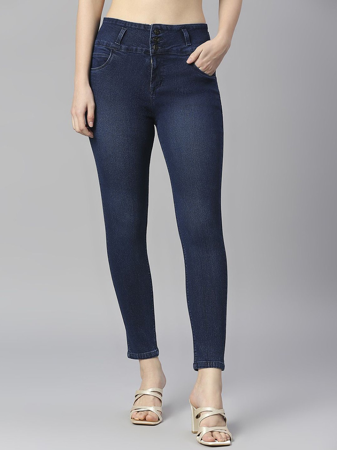 

Rea-Lize Women Skinny Fit High-Rise Acid Wash Stretchable Jeans, Blue