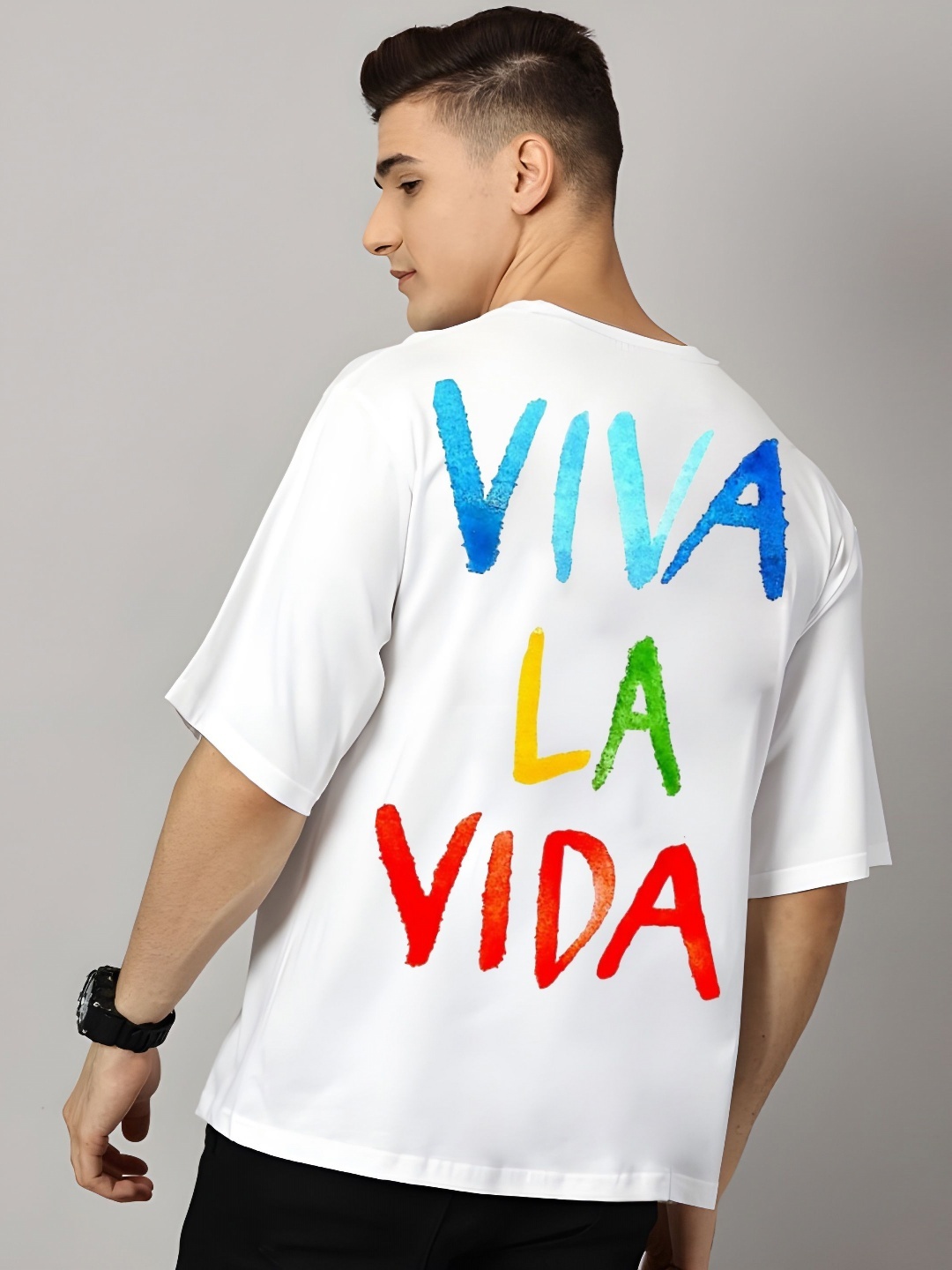 

KAIDO Men Printed Drop-Shoulder Sleeves T-shirt, White