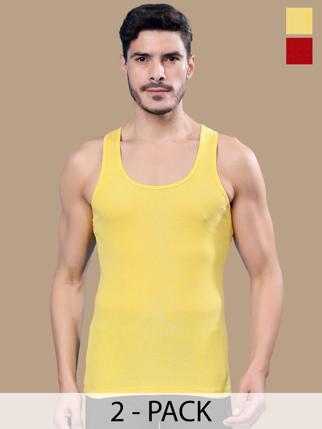 

Friskers Men Pack Of 2 Cotton Gym Vests, Red