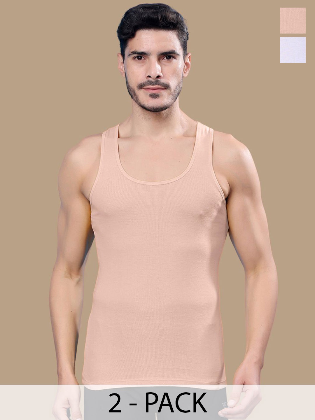 

Friskers Men Pack Of 2 Cotton Round Neck Gym Vests, White