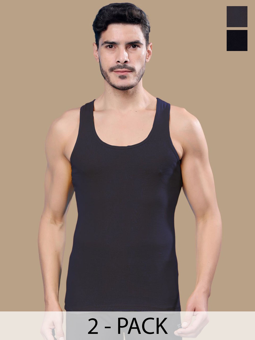 

Friskers Men Pack Of 2 Round Neck Cotton Gym Vests, Black