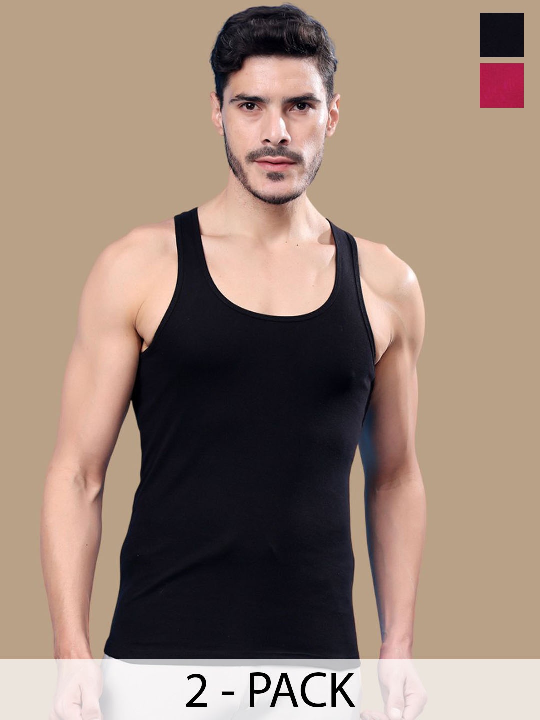 

Friskers Men Pack Of 2 Cotton Gym Vests, Black