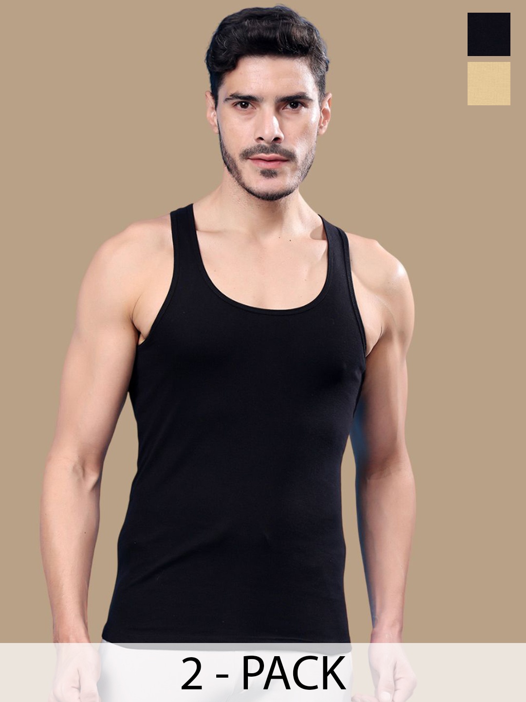 

Friskers Men Pack Of 2 Cotton Gym Vests, Black