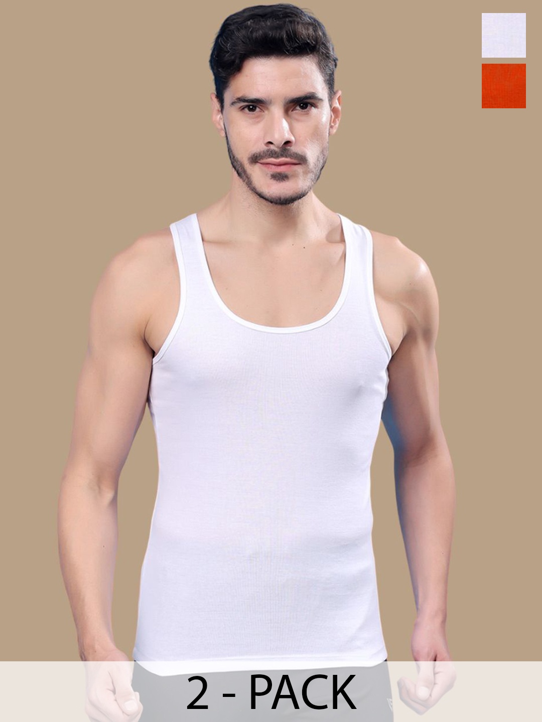 

Friskers Men Pack Of 2 Cotton Ribbed Sleeveless Gym Vests 0901R-02-08, White