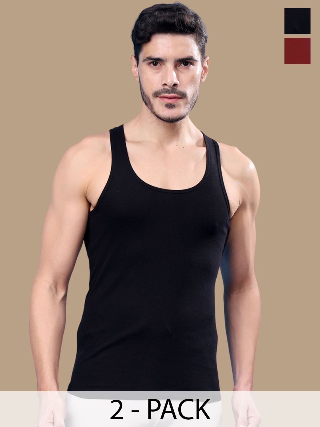 

Friskers Men Pack Of 2 Cotton Gym Vests, Black