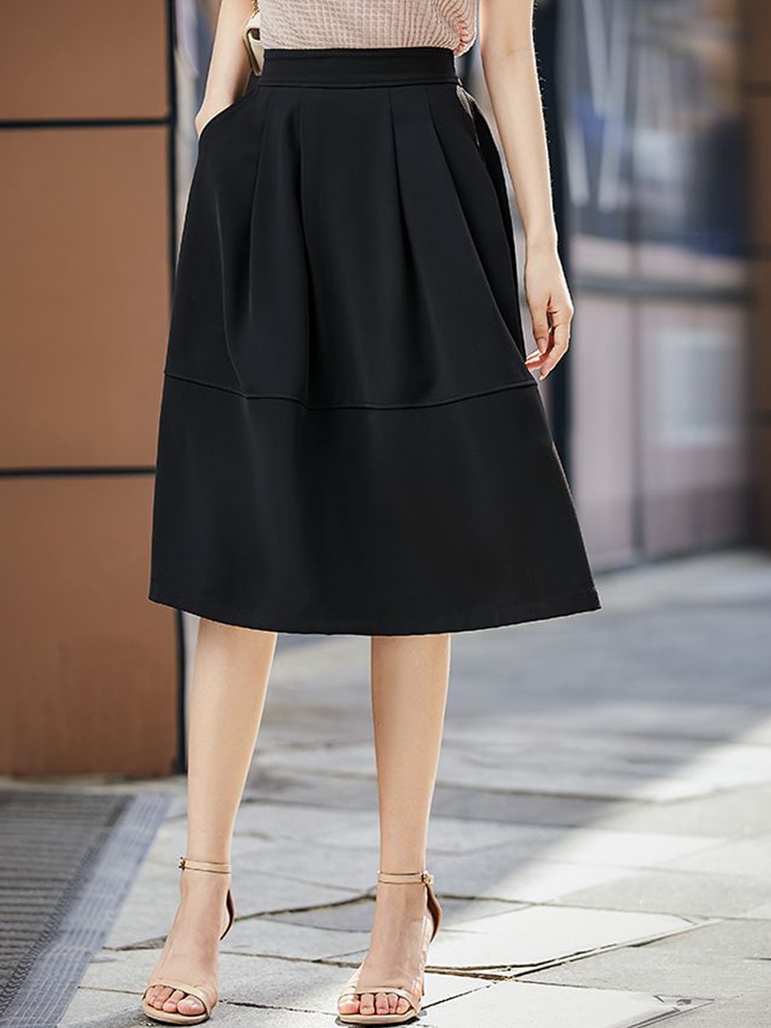 

StyleCast Women Knee Length Flared A-Line Skirt, Black
