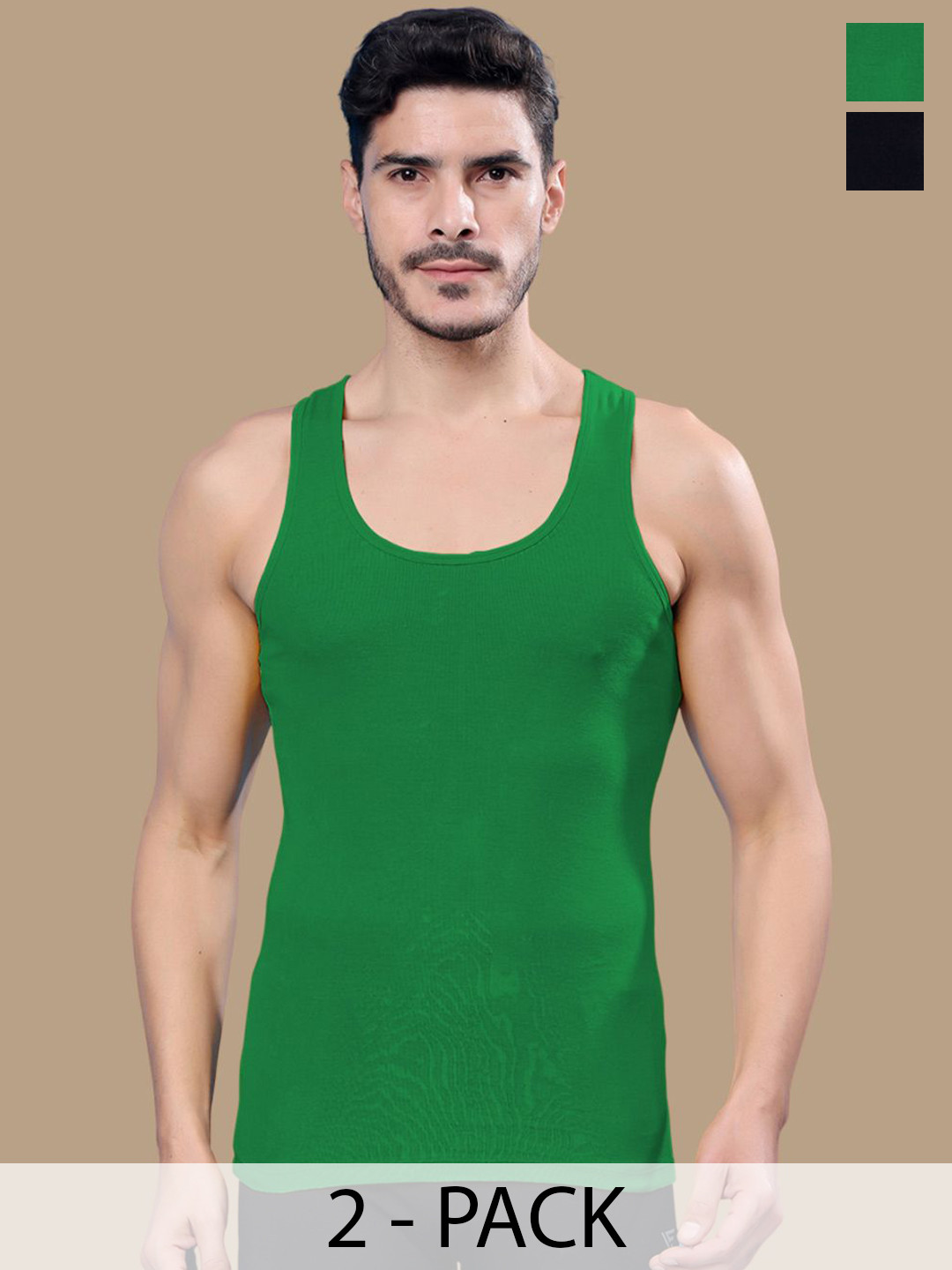 

Friskers Men Pack Of 2 Cotton Round Neck Gym Vests, Black