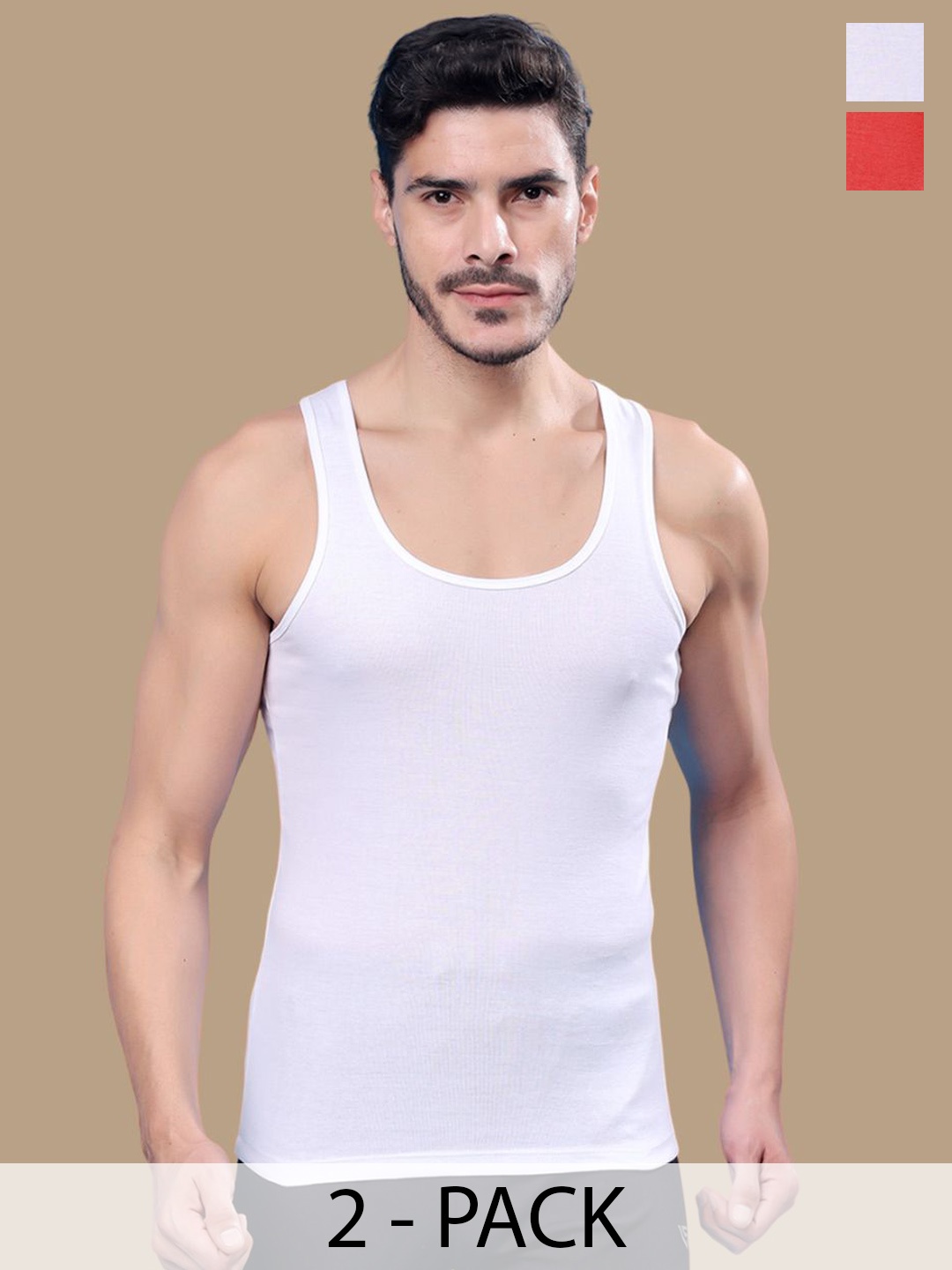 

Friskers Men Pack Of 2 Cotton Scoop Neck Ribbed Sleeveless Gym Vests 0901R-02-15, White