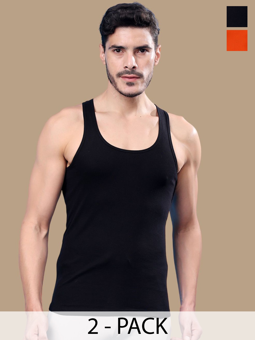 

Friskers Men Pack Of 2 Cotton Gym Vests, Black