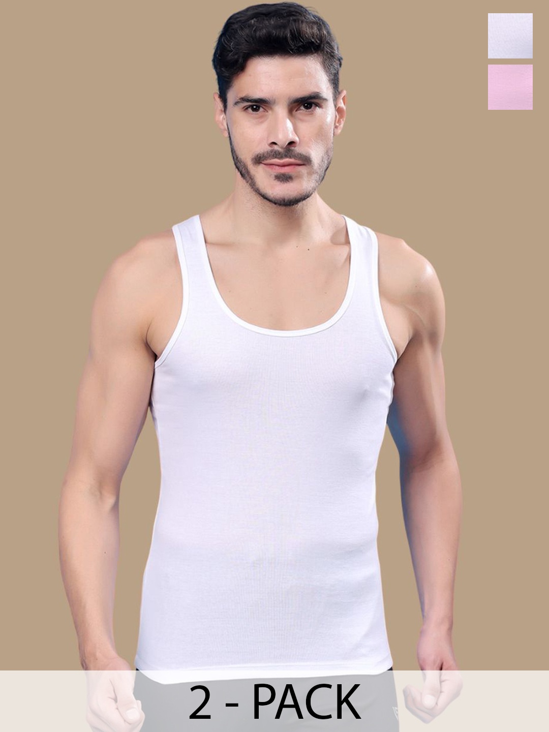 

Friskers Men Pack Of 2 Round Neck Cotton Gym Vests, White