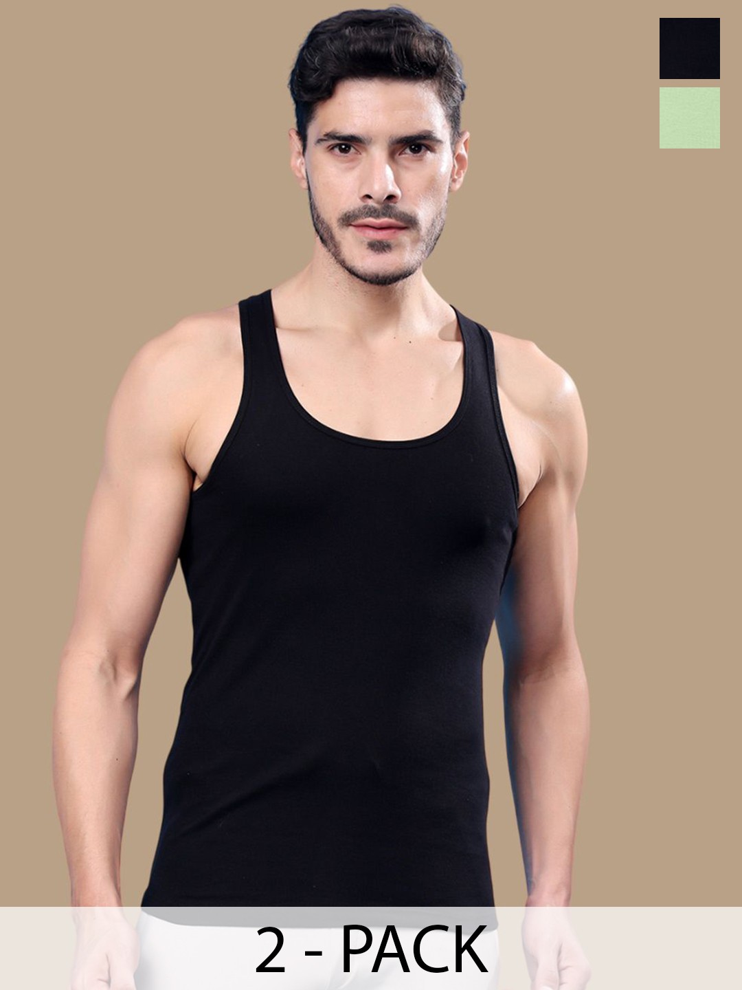 

Friskers Men Pack Of 2 Cotton Gym Vests, Black
