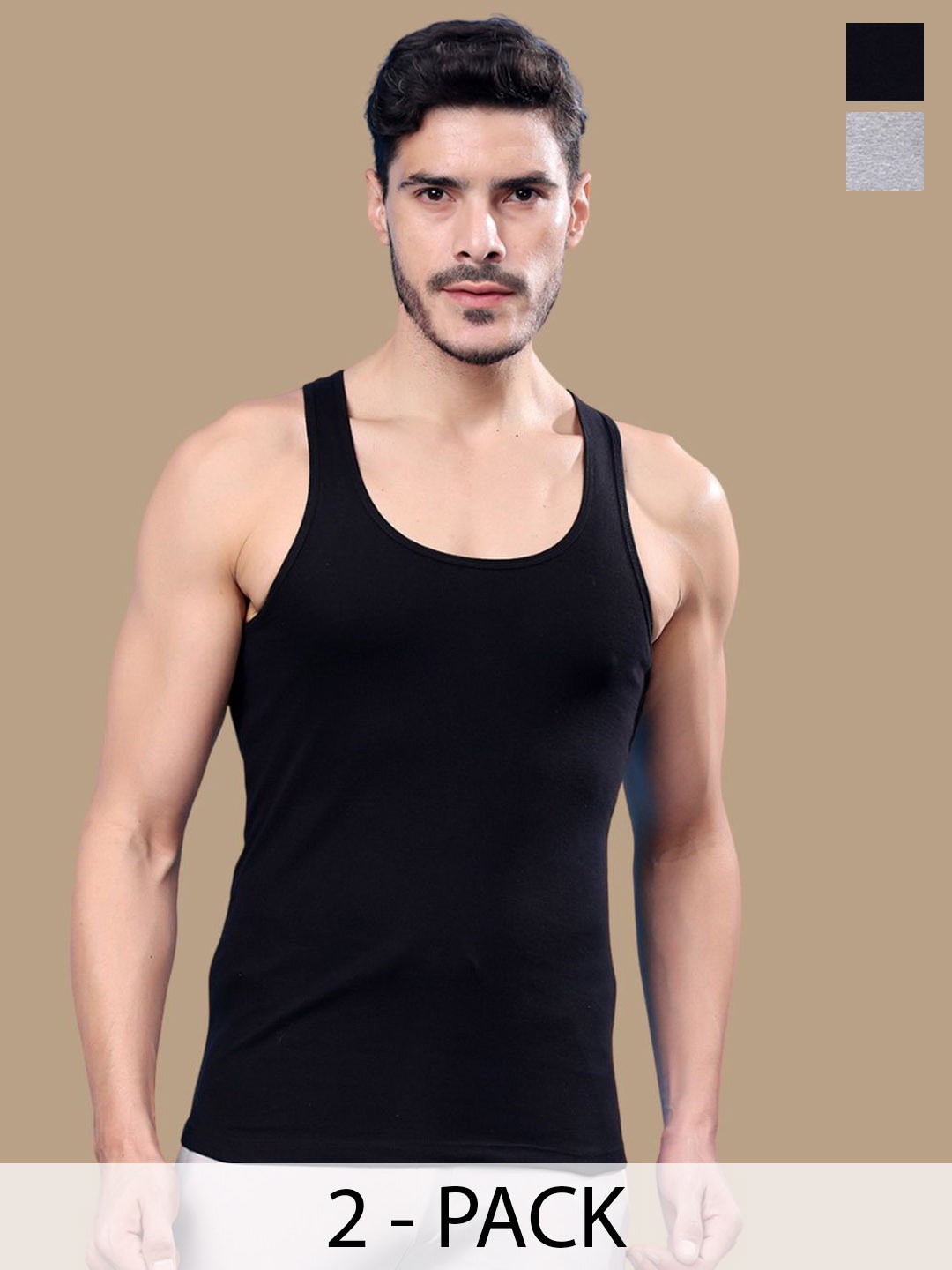 

Friskers Men Pack Of 2 Cotton Gym Vests, Black
